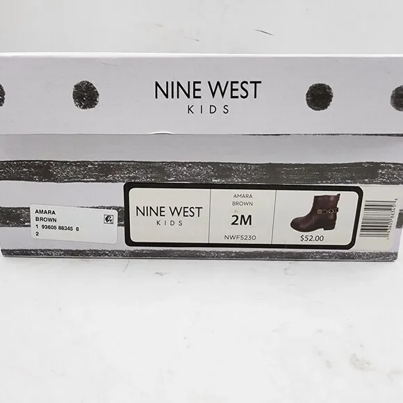 Nine West Amara Bootie Little Girls 2M Brown Almond Toe Block Heel Zip Closure~ - Picture 3 of 15